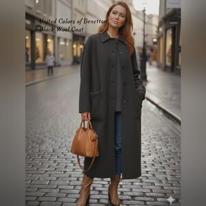Bennetton Coat Black Wool OS